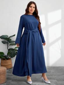 Modelyn Đầm dài buộc dây thanh lịch, thoải mái, kín đáo, cỡ lớn cho nữ - Màu xanh hải quân - Xem 4