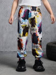 GODZILLAxKONG X SHEIN Young Boy Casual Cartoon Print Elastic Waist Loose Fit Long Sweatpants - Multicolor - View 4