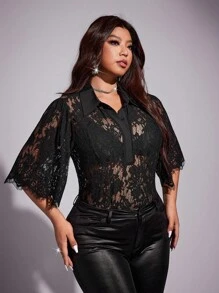 Viva Relle Camicetta elegante e sexy in pizzo per donne taglie forti