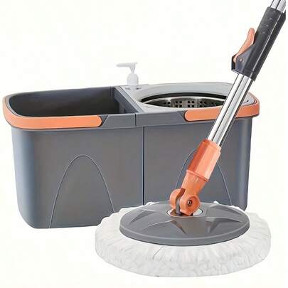 1套，家用旋转拖把和水桶套装，家用旋转地板拖把，免手洗拖把，除尘拖把，干湿两用，非常适合家庭、厨房、浴室地板、清洁用品、清洁工具