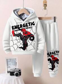 SHEIN Conjunto de sudadera con capucha y manga larga de diseño minimalista para niños pequeños, estilo deportivo y casual, cómodo para otoño/invierno
