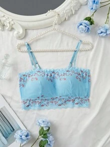 SHEIN 1 件女士性感蕾丝无钢圈文胸 - 淺藍色 - 查看 7