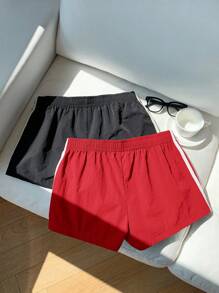 Comfortcana Lightweight Woven Fabric Women's Mini Track Shorts For Everyday Casual Style Training Shorts - Red - View 2