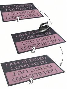 SHEIN 1pc Lightweight Anti-Slip Mat, Gray With Pink, Letter Print Doormat, Humorous Print, Durable Anti-Dirty & Absorbent, Short Plush, Machine Washable & Ironable, Easy Care, Suitable For House/Bedroom Entrance, Barn Exterior - Multicolor - View 9