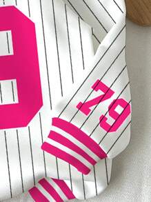 SHEIN Leap Crew 少女休闲运动衫，“洛杉矶”79号图案印花，粉色条纹宽松舒适长袖卫衣，适合秋冬季节穿着。 - 彩色 - 查看 5