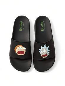 Rick and Morty X SHEIN Dép đi trong nhà chống trượt họa tiết hoạt hình thời trang dành cho nam, nhanh khô, chất liệu EVA nhẹ và bền, phù hợp cho cả nam và nữ trong nhà, phòng tắm, sân chơi, hồ bơi, bãi biển trong nhà và ngoài trời - màu đen - Xem 5