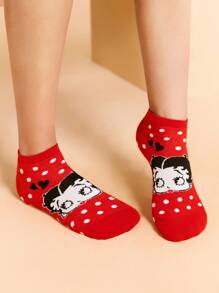 Betty Boop x SHEIN 5 Pairs Soft & Breathable Moisture-Wicking Casual Women Ankle Socks With Heart & Dog Fashionable And Cute Colorful Short Socks Reinforced Toe & Heel For Durabiliy Sumner All-Match,Gift Ideas,Party,Holiday,Valentine's Day - Multicolor - View 5