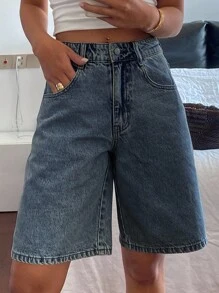 Livesso Women's Casual Street Style Mid-Waist Loose Fit Denim Shorts - Medium Wash - View 2