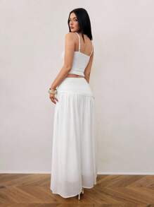 SHEIN Tall 女士休闲通勤简约纯色百褶腰裙 - 白色 - 查看 4