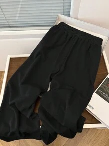 GlowEve 女士时尚水钻装饰高腰抽绳宽松直筒运动裤 - 黑色 - 查看 2