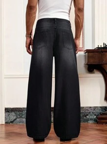 SWAVVY Herren Mode Lässig Schwarze Gewebe Patchwork Lange Jeans - Schwarz - Übersicht 2
