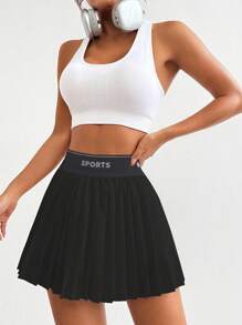 女士简约印花百褶休闲短裙网球裙运动裙 - 彩色 - 查看 4