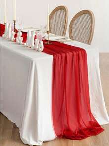 1 件 73 英寸 X 300 英寸雪纺桌旗，浅腮红雪纺桌布/围巾，带银色闪光的透明婚礼桌布，适合优雅婚礼、乡村波西米亚派对、新娘送礼会、婴儿送礼会、公主派对、甜点桌、新娘宴会等