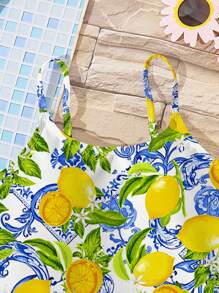 Tween Girls' Casual Minimalist Camisole One-Piece Swimsuit, Summer - Multicolor - View 3