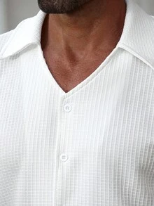 Manfinity Homme Conjunto Casual Masculino de Camisa de Manga Curta de Cor Sólida e Calça, Modelo Paletó Simples - Branco - Visão 6