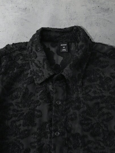 Street Life Chemise à manches longues pour hommes, couleur unie, texture florale 3D