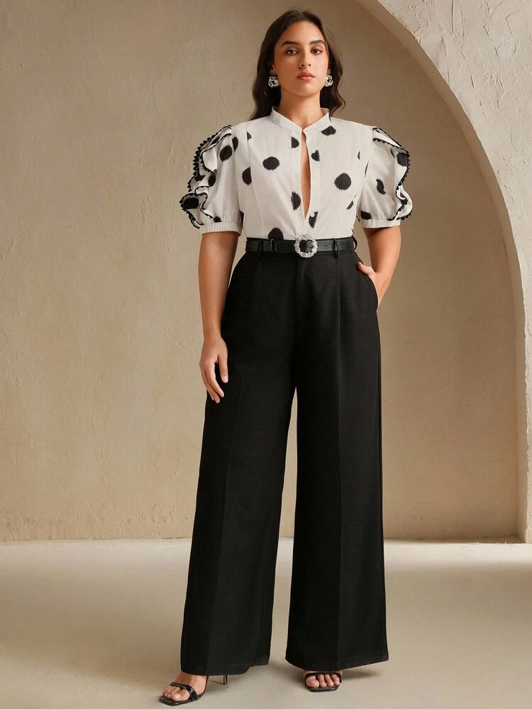 Plus Size Women Shirt Patchwork Lace Casual Versatile Office Blouse