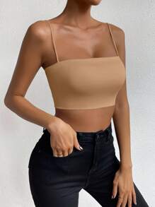 Chiquease Solid Crop Cami Top - Khaki - View 6