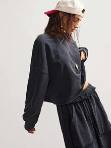 Bohemela 2 件女士休闲纯色针织长袖宽松运动衫和高腰宽松阔腿裤套装 - 黑色 - 查看 6