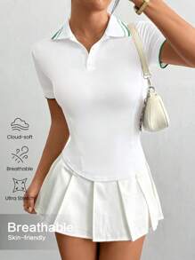 Dewbera Women's Casual Collared Button-Up Half Placket Sports Polo Shirt - Multicolor - View 1