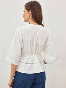 ATUI Studio Damen Lässig vielseitige einfarbige Bluse mit Glockenärmeln und Spitzenbesatz, Boho Damenbekleidung, Western-Wear für Damen, Rave-Outfits Festival, Western-Wear für Damen - Weiss - Übersicht 3