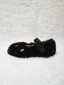 Autumn/Winter Fashion Versatile Casual Cute Plush Bear Lining Warm Anti-Slip Flats For Toddler Girls - Black - View 6