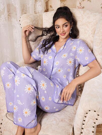 CottageSlumber 雏菊开衫休闲女士睡衣套装