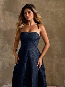 Roveilla Off The Shoulder, Wedding Guest, Graduation, Romantic, Evening, Formal Women Dresses, Birthday Party, Elegant, Summer Women Outfit, Cocktail Party Mini Dress, Fashion Graceful Minimalist Perforated Texture Spaghetti Strap Sleeveless Maxi Dress, Sexy Bodycon Waist Slimming Graceful Dress