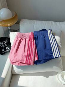 Comfortcana 2件套女士撞色腰带短裤，夏季