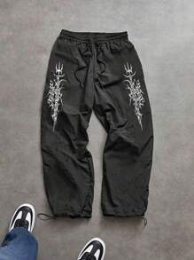 Sport MetroGents Calça Esportiva Casual Masculina com Recorte Colorido e Estampada, Roupas de Exercício, Calça de Corrida