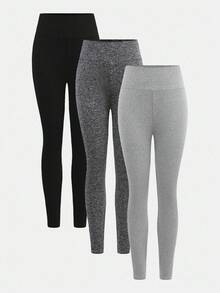 SHEIN 3pcs/Set Tween Girls' All-Match Versatile Knit Leggings, Buy 1 Get 2 Free, Casual Everyday Wear Long Pants Fall Winter - Multicolor - View 11