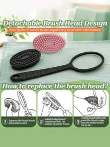 1 件硅胶背部磨砂膏，适用于淋浴 - 1 件短柄身体刷套装，双面去角质和按摩，柔软刷毛，泡沫丰富 - 易于清洁和悬挂晾干设计，无香型，无需电池 - 粉色 - 查看 7