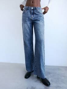 Maija Women's Blue Jeans Low Waist Straight Pants Versatile Casual Autumn New Style