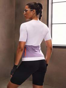 Powerista 女式休闲拼色拉链骑行服上衣，夏季 - 紫色 - 查看 2