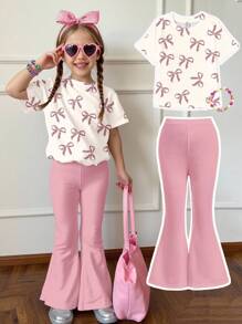 SHEIN Leap Crew Bộ 2 quần ống rộng in họa tiết da báo màu hồng đơn giản cho bé gái tuổi mới lớn, thích hợp cho mùa hè - Nhiều màu - Xem 3
