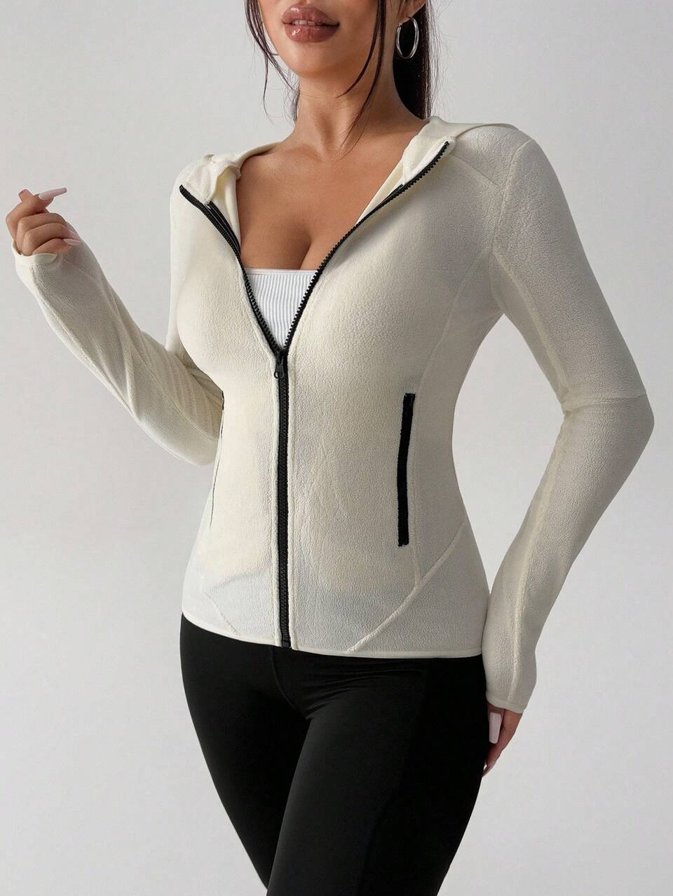 Women's Long Solid Color Jacket For Sports, Autumn