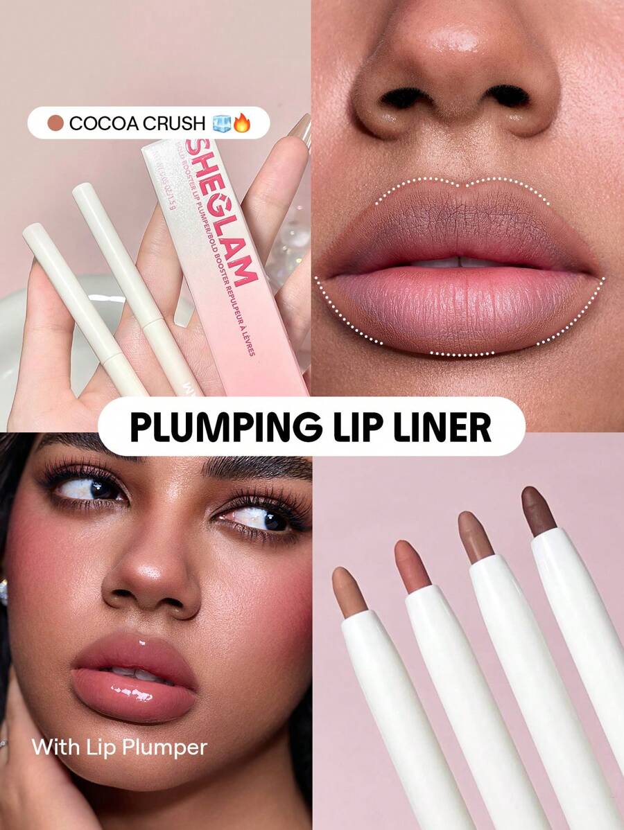 SHEGLAM Bold Booster Plumping Lip Liner Lip Combo Brand Beauty Makeup Face Paint Cosmetic For Women Girls Perfect For Winter Spring Ideal For Y2K Fancy Fashion Suitable For Birthday Gift Party Ready Best Color - Cocoa Crush - View 1