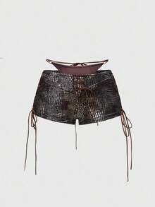 ROMWE Hippie Y2K Sexy Lace-Up Faux Fur Bikini Set For Women - Pink - View 5