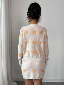 Elenzga 2pcs Women's Elegant Knit Sweater Set, Fashionable Loose Fit Cardigan And Skirt Fall Winter Cloth For Women - Multicolor - View 2