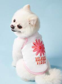 PETSIN 1pc Pet Cat Dog Universal Pink Flower Fashion Printed Pattern Casual Comfortable Dog Tank Top