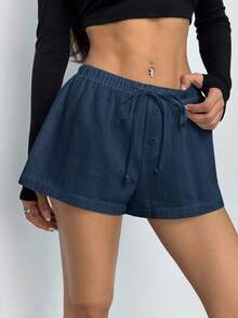 SHEIN PETITE Shorts casuais soltos com cordão na cintura e cor sólida para mulheres