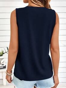 EMERY ROSE Casual Versatile Blue Faux Mechanical Heart Graphic V-Neck Tank Top For Women, Suitable For Summer Navy Blue Tank Top - Navy Blue - View 2