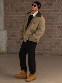 DAZY 男式牛仔领拼接设计棉服外套，水洗，冬季夹克