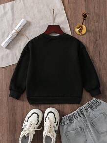 小女孩可爱水豚卡通印花圆领长袖黑色运动衫，秋季，万圣节，适合小女孩 - 黑色 - 查看 2