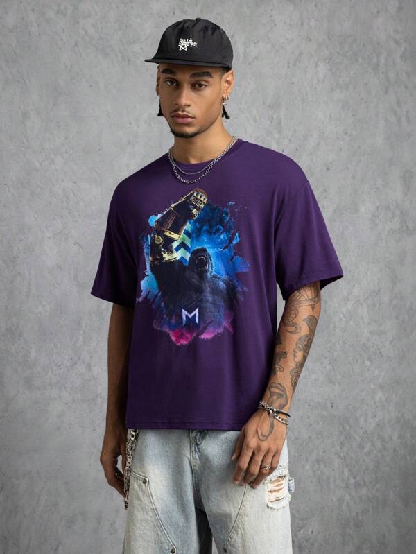 GODZILLAxKONG X SHEIN Men's Casual Gorilla Print Round Neck Short Sleeve T-Shirt, Summer