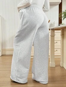 SHEIN Jesienne i zimowe damskie ubrania zimowe Ciążowe, swobodne, termiczne spodnie dresowe z podszewką, odpowiednie na jesień/zimę Szerokie spodnie dresowe Wygodne spodnie Dwuczęściowy zestaw damski Wygodne długie spodnie dresowe dla kobiet Rozszerzane spodnie dresowe