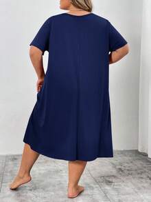 SHEIN CURVE+ Curve Plus 红色心形印花长裙，情人节/2026/新年 - 藏蓝色 - 查看 2