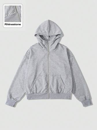 Street Life Sudadera de hombre con perlas 3D, estilo holgado y corto