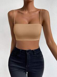 Chiquease Solid Crop Cami Top - Khaki - View 5