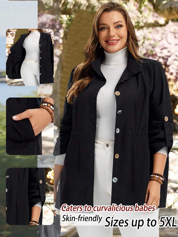 Veste décontractée ample et légère à simple boutonnage en couleur unie pour femmes grandes tailles, veste à boutons pour l'hiver, la rentrée scolaire, les enseignants, l'automne à la campagne